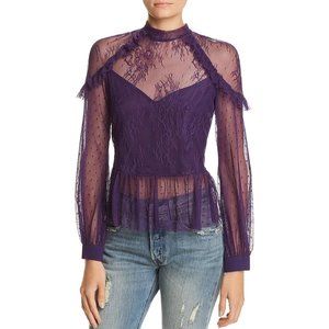 Bardot Purple Sheer Ruffle Long Sleeves Blouse 10L
